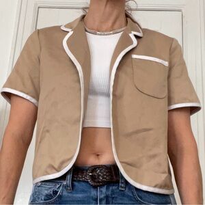 VTG Tan Cropped Short Sleeved Blazer with White Trim